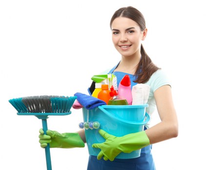 Cleaner maintaining stairwell and shared landing in a local Islington property